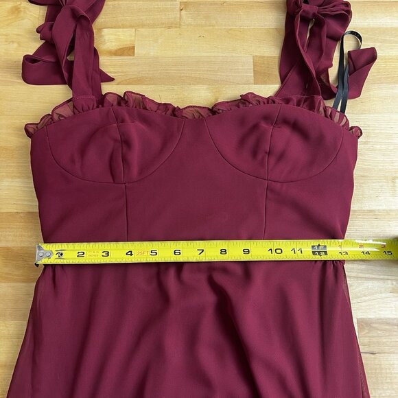 After Six 1570 Size 2 Burgundy Tie-Shoulder Bustier Ruffle Hem Maxi Dress NEW - Picture 11 of 12